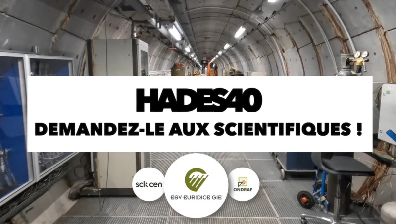 une vue du laboratoire HADES avec le texte : HADES40 - demandez aux scientifiques